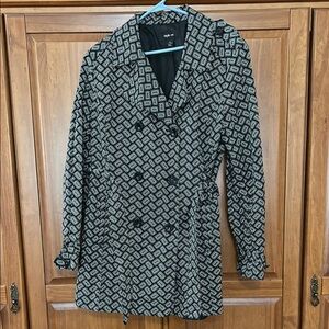 Style & Co Black and White Trench Coat with Geometric Pattern
